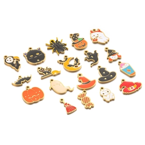 Halloween Stainless Steel Enamel Charms Pendants Pumpkin Ghost Bat Witch Hat Cat Spiders For DIY Jewelry Making Necklaces Earrings Findings