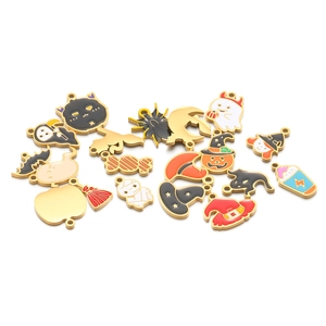 Halloween charm set with ghosts pumpkins and cats for DIY stainless steel necklaces