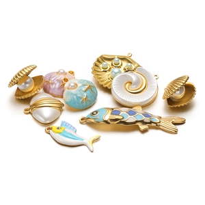 Stainless Steel Ocean Series Enamel Fish Shell Starfish Pendants Gold Plated DIY Necklace Earring Jewelry Making Accessories