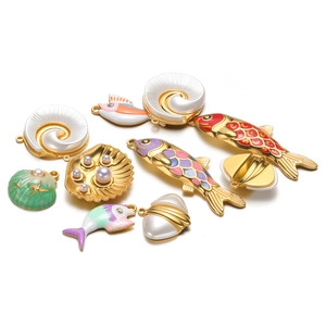 Enamel marine charms set with pearl shell and fish pendants for DIY jewelry making