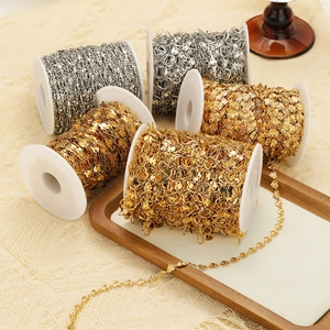 Gold and silver stainless steel heart shaped link chains on rolls for DIY jewelry making