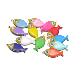 Ciondoli a forma di pesce dorati con smalto colorato e occhio del male per gioielli