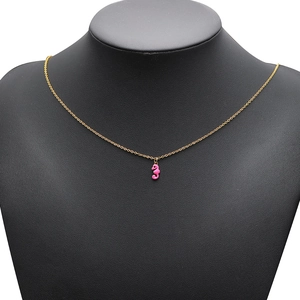 Collier doré en acier inoxydable avec pendentif hippocampe rose émaillé pour femmes