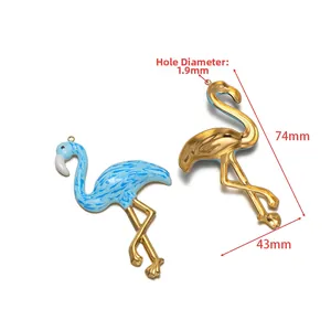 Pendentifs flamants en acier inoxydable poli avec émail marbré pour bijoux DIY
