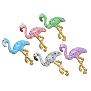 Pendentifs Flamant Rose Acier Inoxydable Émail Texture Marbre Pour Fabrication Bijoux DIY Colliers Boucles d'Oreilles Plaqués Or Forme d'Animal