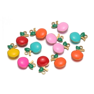 Colorful apple enamel pendants in gold-plated stainless steel for DIY jewelry making