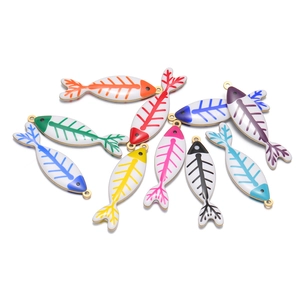 Colorful stainless steel fishbone pendants with enamel finish for DIY jewelry making