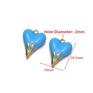 Blue and gold heart pendant for DIY jewelry making, 24.5mm x 19mm size with 2mm hole