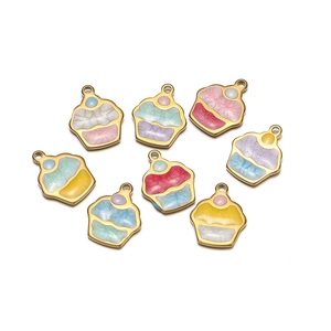 Edelstahl Pilz Anhänger Emaille Bunt Vergoldet Cartoon Cupcake Stil Charms Für DIY Halskette Ohrringe Schmuckherstellung Zubehör