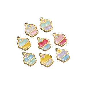 8er-Set bunte 18k vergoldete Cupcake-Anhänger für DIY-Halsketten und Ohrringe