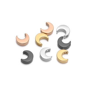 Polished stainless steel crescent moon beads for jewelry making in four metallic finishes
