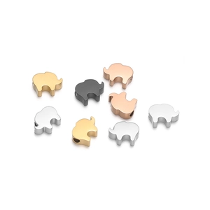 Polished stainless steel elephant beads in gold, silver, rose gold and black colors