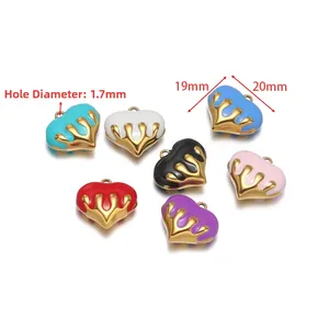 Colgantes de corazón dorados 3D con esmalte de colores, 19x20mm para bisutería DIY