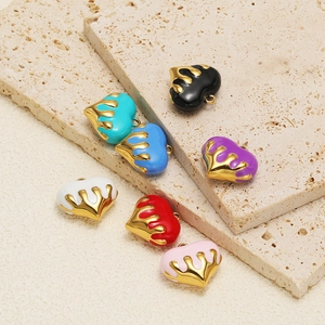 Colgantes de corazón en acero inoxidable estilo lava con esmalte de colores y oro para DIY