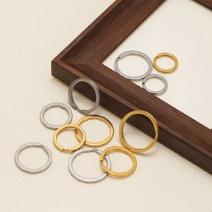Gold and silver 18k plated stainless steel flat key rings in various sizes for DIY crafts