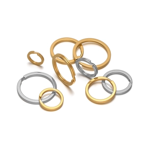 Various sizes of gold and silver flat stainless steel key rings for DIY jewelry making