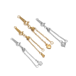 Adjustable stainless steel chain extender with heart charms in gold and silver finish