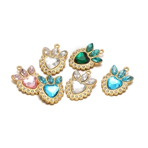Gold-plated crown heart pendants with colorful gemstones and small diamonds