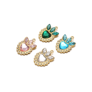 Gold-plated stainless steel crown heart pendants with colorful faceted crystals for jewelry DIY