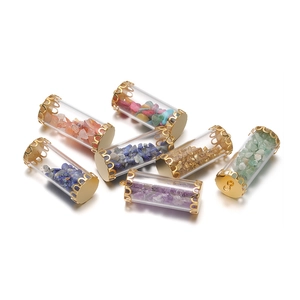 Cylinder glass pendants filled with colorful natural crushed stones for DIY jewelry making