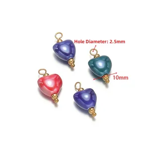 Pendentifs cœur en céramique colorée, largeur 10mm et taille de trou de 2,5mm
