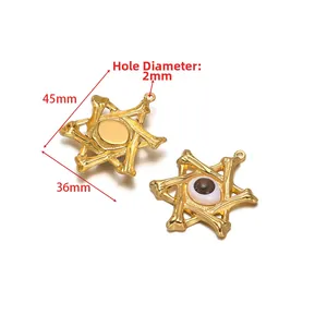 Ciondolo stella occhio in acciaio inossidabile oro vintage 45x36mm con foro da 2mm