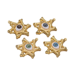 Pendentif Mauvais Œil Hexagramme en Acier Inoxydable Gothique Os Plaqué Or Charme de Globe Oculaire pour Collier DIY Bijoux Halloween