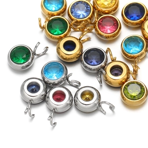 Mini Round Stainless Steel Rhinestone Pendants For DIY Jewelry Making Findings Colorful Small Crystal Charms Jewelry Accessories