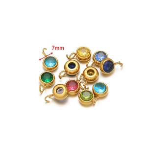 7mm multi-color cubic zirconia charms with gold-plated stainless steel loops for DIY jewelry