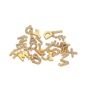 Golden stainless steel initial pendants with sparkling zircons for DIY necklaces