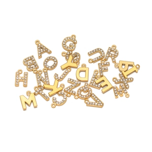 Set of 26 stainless steel alphabet pendants with pave crystals and polished finish for DIY jewelry
