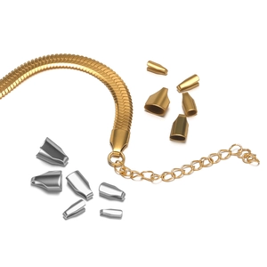 18k gold plated stainless steel fold-over end caps for flat snake chain DIY jewelry making