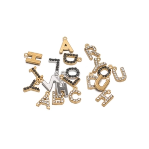 Polished stainless steel 26 letter alphabet pendants with rhinestones for DIY jewelry