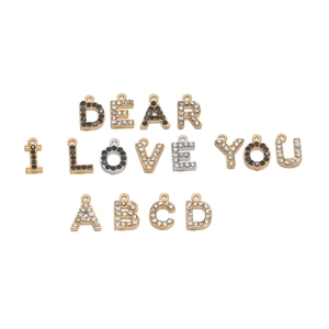 Alphabet charms in gold and silver with zircon inlays for DIY necklaces and bracelets