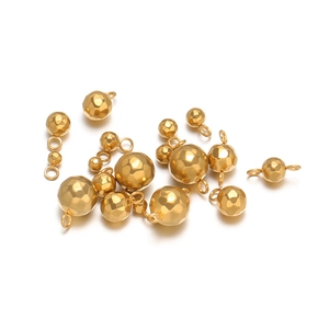 Faceted gold stainless steel sphere pendants with jump rings in 4mm, 6mm, and 8mm sizes