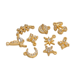 Stainless Steel Rhinestone Pendants Hummingbird Cherry Star Leaf Moon Clover Planet Charm Gold DIY Jewelry Making Findings