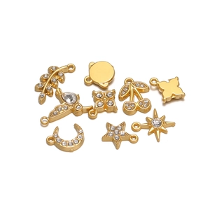 Gold plated stainless steel charms with crystals for DIY jewelry making stars and clover