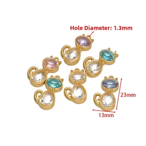Set aus 6 Katzenanhängern in Gold mit facettierten Kristallen für DIY-Halsketten