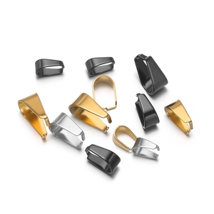Polished stainless steel pinch bails in gold, silver, and black for DIY necklace jewelry