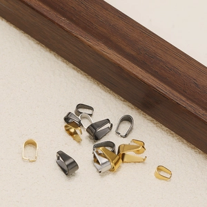 Assorted stainless steel pinch bails for DIY jewelry making in multiple metallic finishes