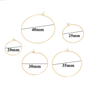 Gold stainless steel round hoop earring components in five sizes from 20mm to 40mm