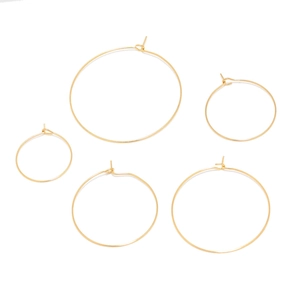 Set of five gold plated stainless steel hoop earrings in various sizes for DIY jewelry