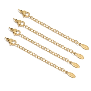 Vierer-Set aus 18K vergoldeten Edelstahl-Verlängerungsketten mit Karabinerverschluss und Tags