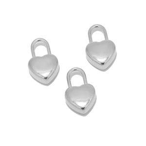 Juego de tres colgantes de candado con forma de corazón en acero inoxidable plateado para DIY
