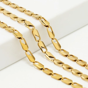 Double-layered gold stainless steel hollow stamp chain for DIY jewelry making and necklaces