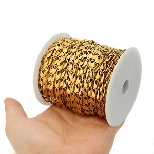 Detailed view of bulk gold plated stainless steel chain roll for DIY jewelry making