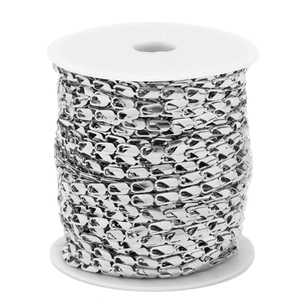 Polished stainless steel double hollow chain on a white spool for DIY jewelry making