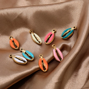 Colorful enamel shell pendants with gold-plated metal base for DIY jewelry making