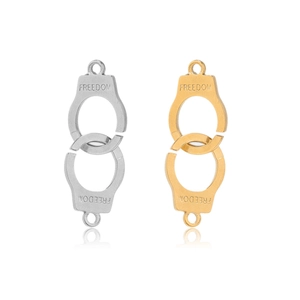 Polished stainless steel Freedom handcuff connector charms in gold and silver for DIY jewelry