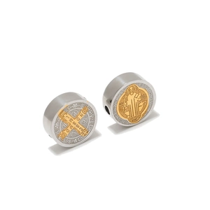 Perles médailles Saint Benoît en acier inoxydable pour bijoux DIY en argent et doré